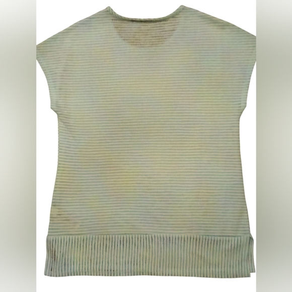 Chico's -NWT Shadow Striped Sleeveless Tunic Top, Lined Inside Front, White/Aqua - Picture 6 of 14